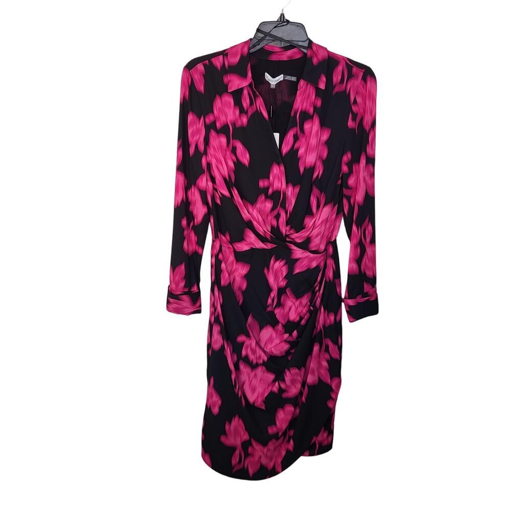 Calvin Klein Dark Floral Faux Wrap French Cuff Long Sleeves Size 8 NWT